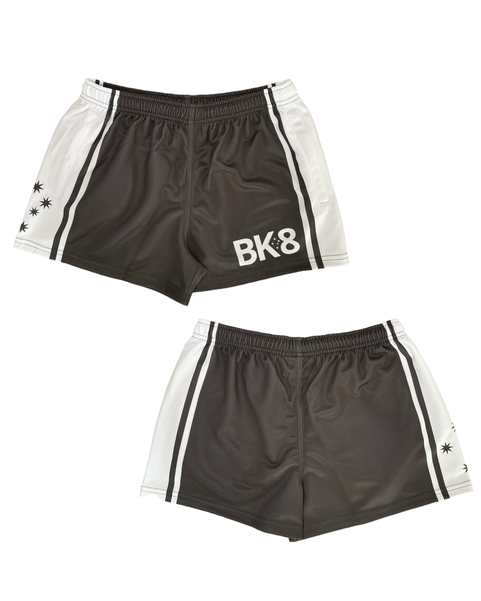 Half white half black shorts online