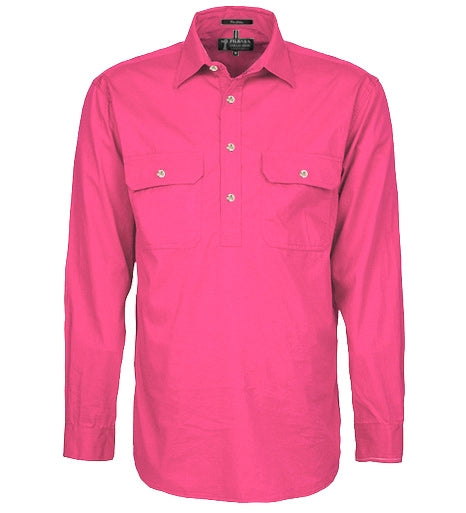 Mens | Shirt LS | Half Button | Pilbara | Hot Pink