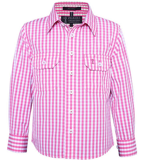 Kids | Shirt LS | Pilbara | Check | Pink/White