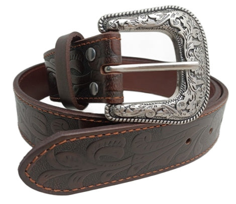 Belt | Mens | Pilbara Western | Dress Buckle Tooled - Dark Brown
