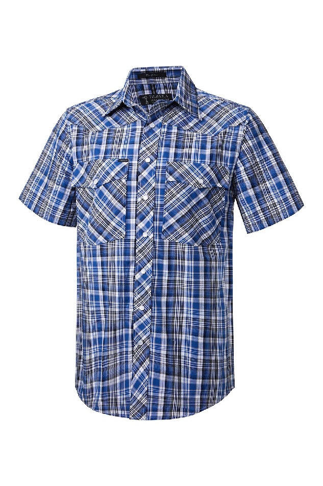 Shirt SS | Mens | Pilbara Western | Blue/Black/White - Snap Button