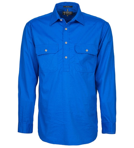 Mens | Shirt LS | Half Button | Pilbara | Cobalt Blue