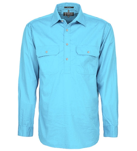 Mens | Shirt LS | Half Button | Pilbara | Cornflower