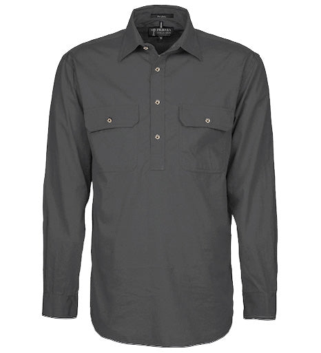 Mens | Shirt LS | Half Button | Pilbara | Charcoal