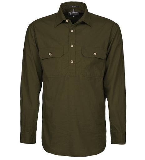 Mens | Shirt LS | Half Button | Pilbara | Olive