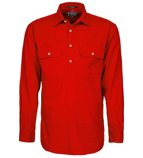 Mens | Shirt LS | Half Button | Pilbara | Red
