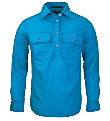 Womens | Shirt LS | Half Button | Pilbara | Azure