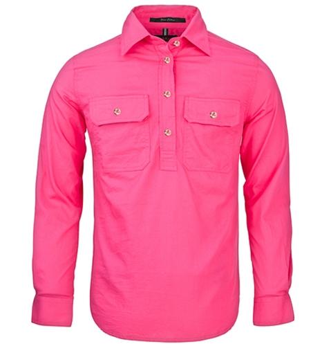 Womens | Shirt LS | Half Button | Pilbara | Hot Pink