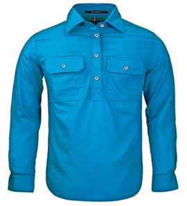Kids | Shirt LS | Half Button | Pilbara | Azure