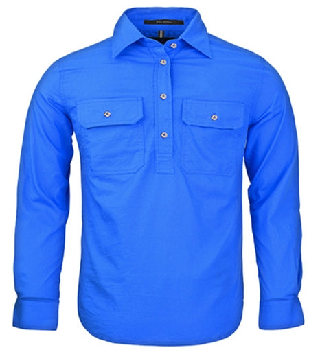 Kids | Shirt LS | Half Button | Pilbara | Cobalt Blue