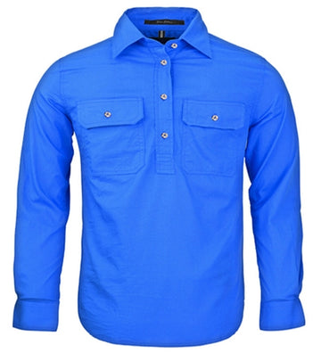 Kids | Shirt LS | Half Button | Pilbara | Cobalt Blue