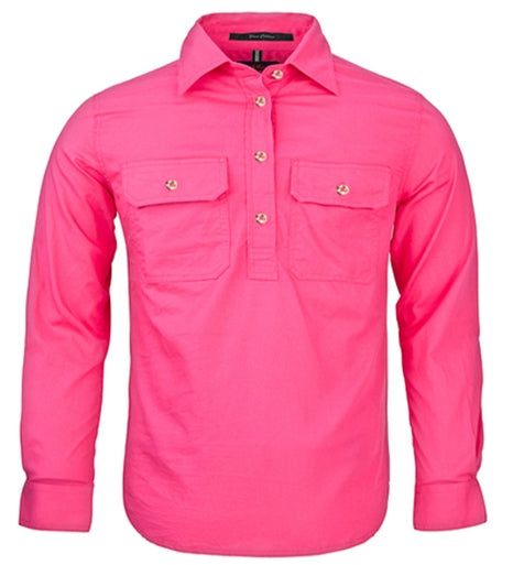 Kids | Shirt LS | Half Button | Pilbara | Hot Pink