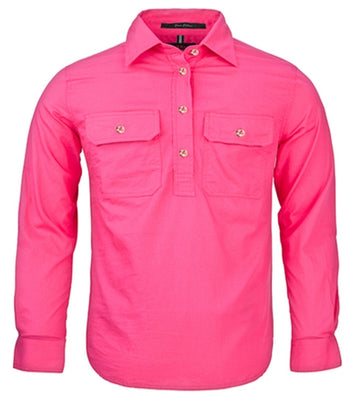 Kids | Shirt LS | Half Button | Pilbara | Hot Pink