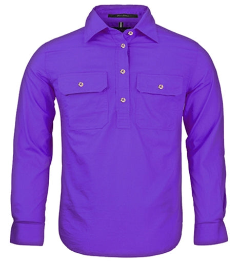 Kids | Shirt LS | Half Button | Pilbara | Purple