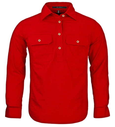 Kids | Shirt LS | Half Button | Pilbara | Red